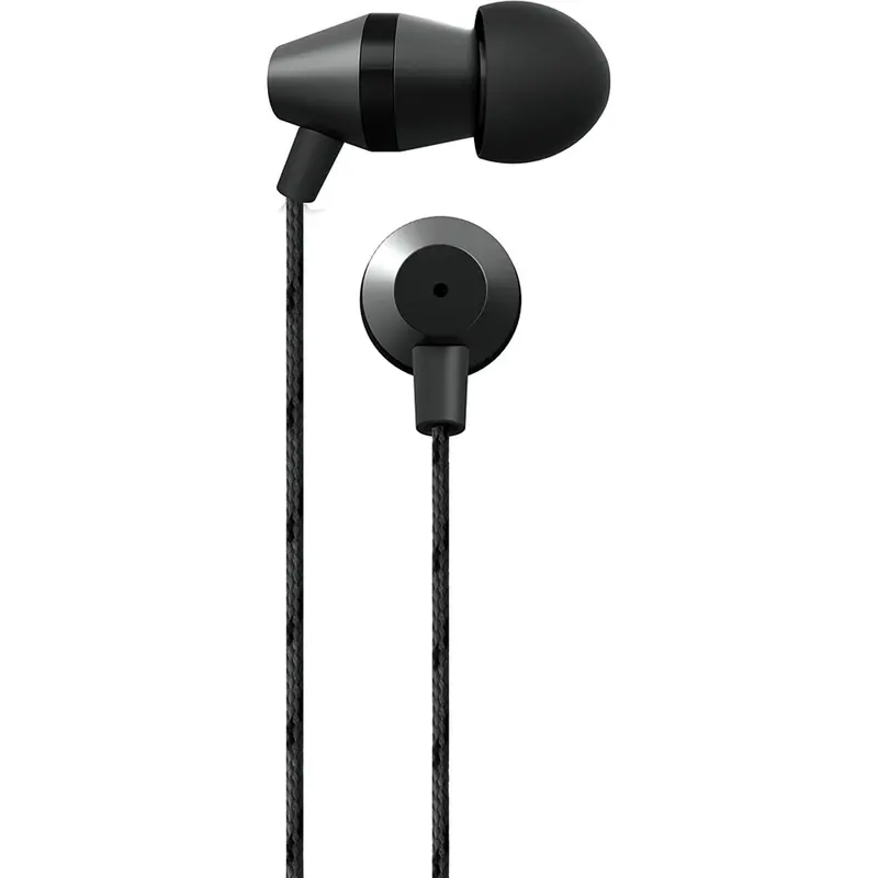 Tangle-Free Flat Cable Metal Stereo Earbuds, Black 1