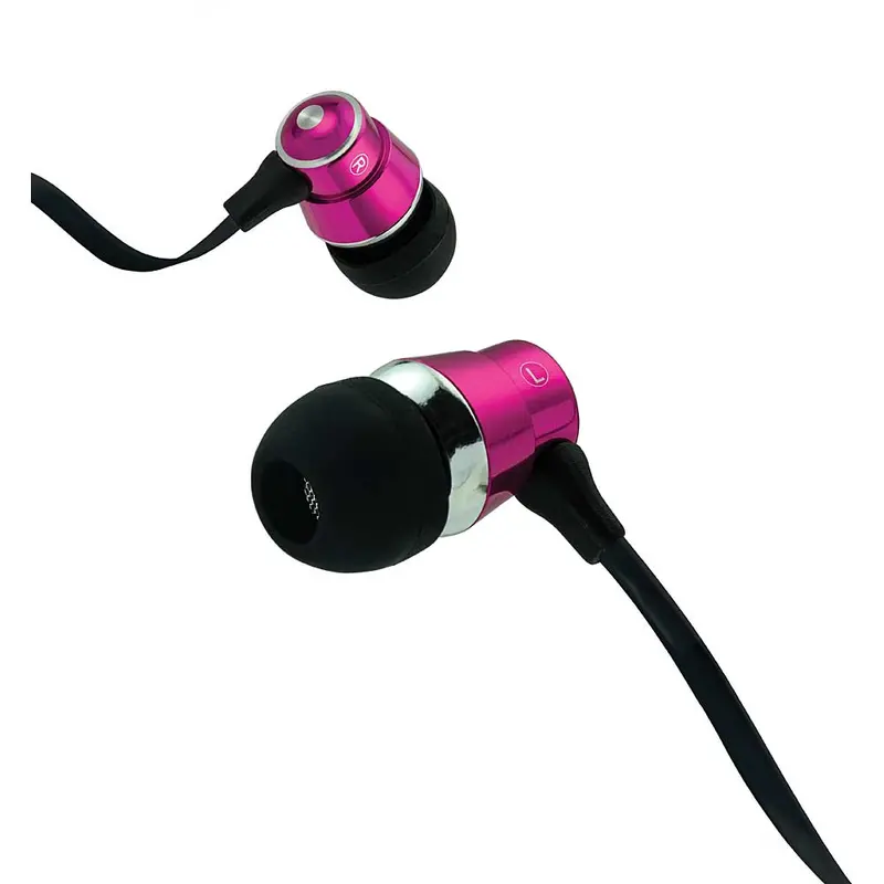 Tangle-Free Flat Cable Metal Stereo Earbuds, Purple 1