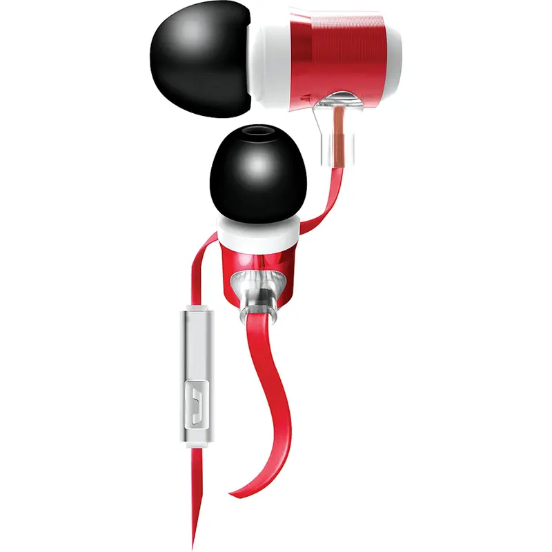 Tangle-Free Flat Cable Metal Stereo Earbuds, Red 1