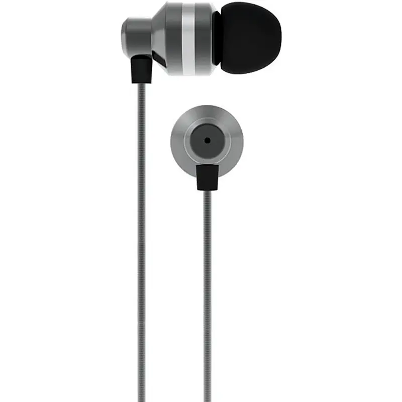 Tangle-Free Flat Cable Metal Stereo Earbuds, Silver 1