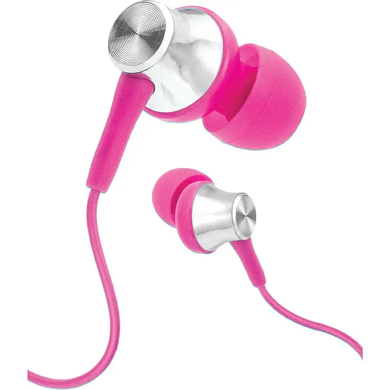 Tangle-Free Stereo Earbuds W/Mic, Pink 1
