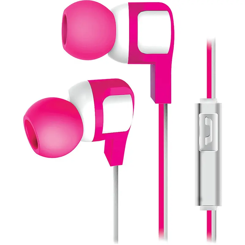 Tangle-Free Stereo Earbuds With Bilt In Mic, Pink 1