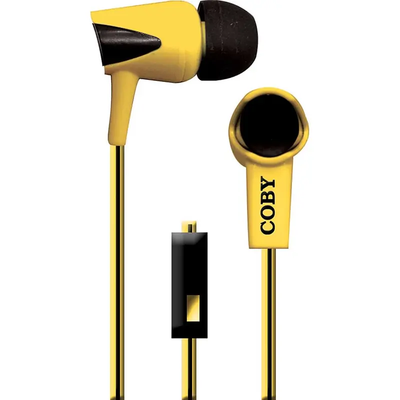Tangle-Free Two-Tone Flat Cable Stereo Earbuds, Yellow 1