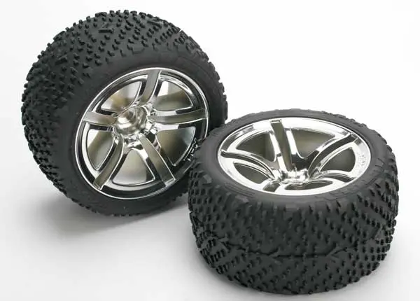 Traxxas Tires & Wheels, Assembled, Glued (Twin-Spoke Wheels, Victory Tires, Foam Inserts) (Nitro Rear) (2) 1