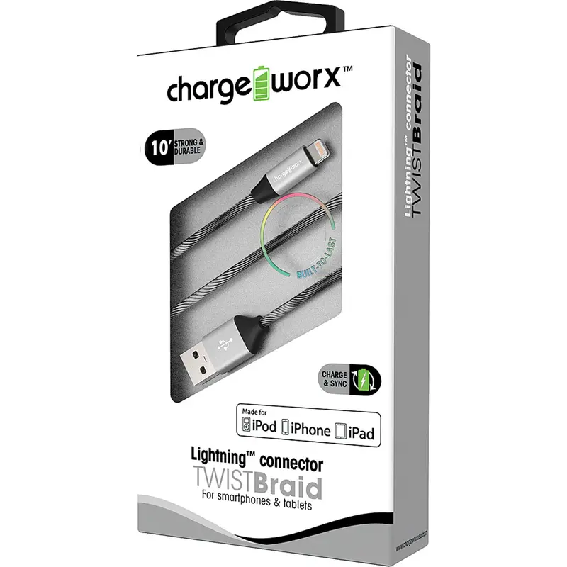 "Twist" Braid 10Ft Lightning  Sync & Charge Cable, Black 1