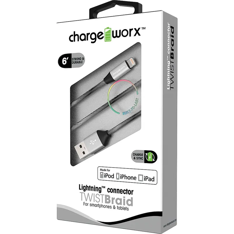 "Twist" Braid 6Ft Lightning  Sync & Charge Cable, Black 1