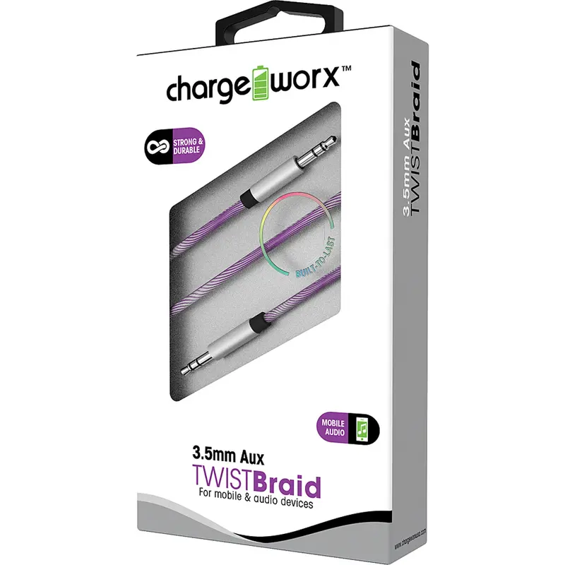 "Twist" Braid Aux Audio Cable, Violet 1