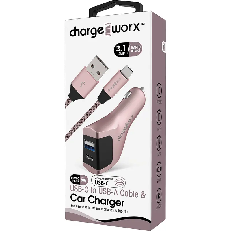 Usb-A + Usb-C Car Charger & Usb-C Cable, Rose Gold 1