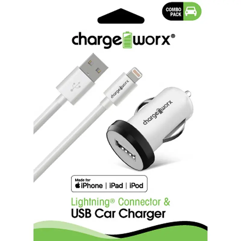 Usb Car Charger & Sync Cable For Iphone 5/5S/5C , 6/6 Plus, White 1
