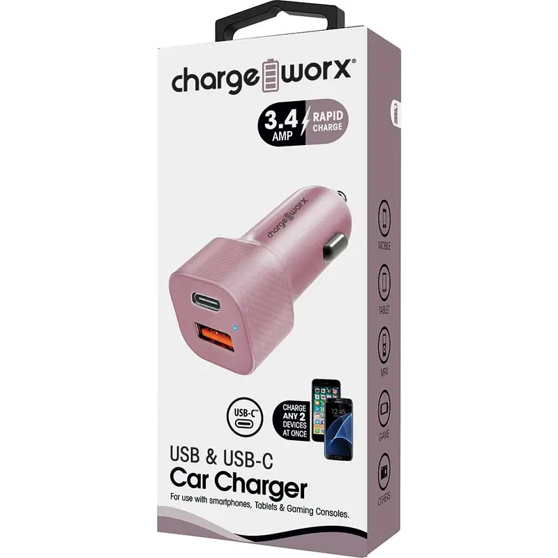 Usb + Ucb C Metal Car Charge, Rose Gold 1