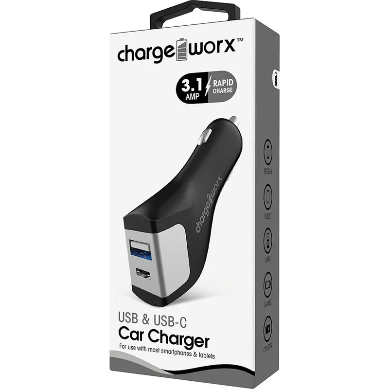 Usb + Ucb C Metal Car Charger, Black 1