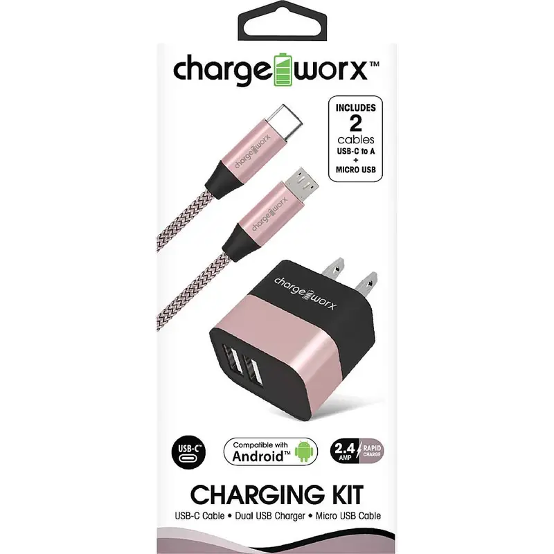 Usb Wall Charger & Usb-C And Micro Usb Cables, Rose Gold 1