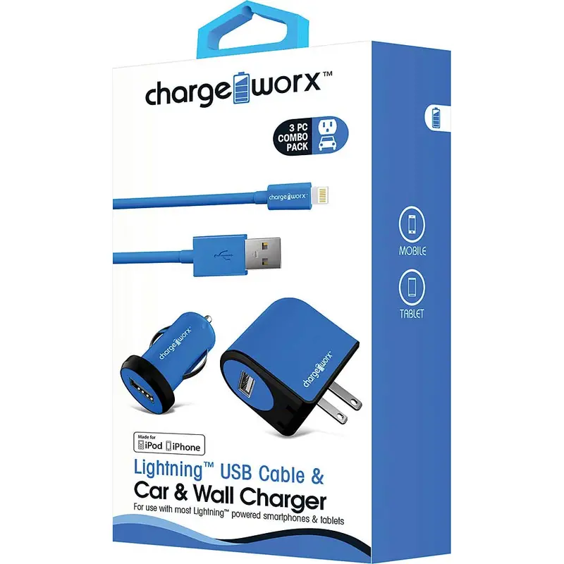 Usb Wall+Car Chargers & Lightning Cable, Blue 1
