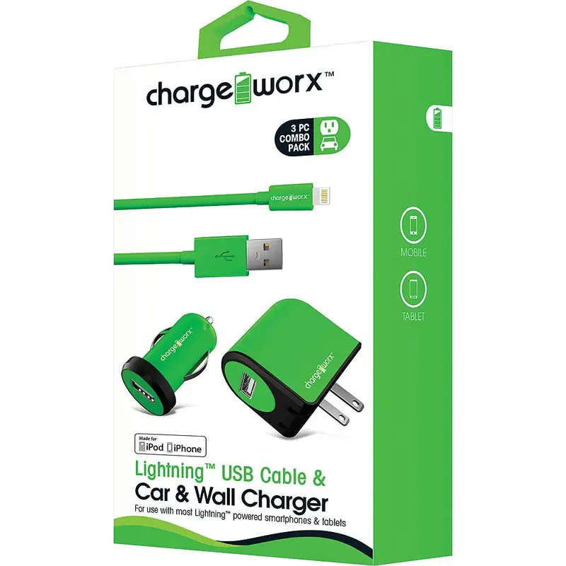 Usb Wall+Car Chargers & Lightning Cable, Green 1