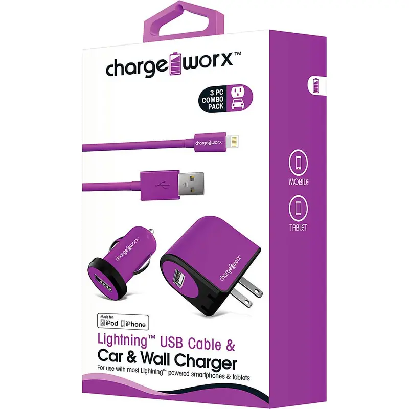 Usb Wall+Car Chargers & Lightning Cable, Violet 1