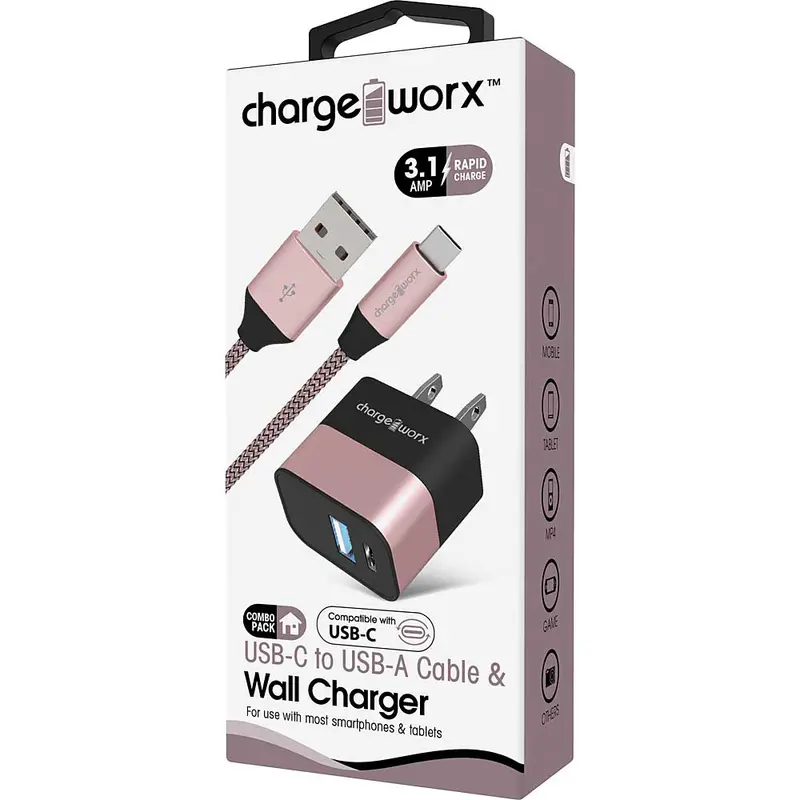 Usb+Usb-C Wall Charger & Usb-C Cable, Rose Gold 1
