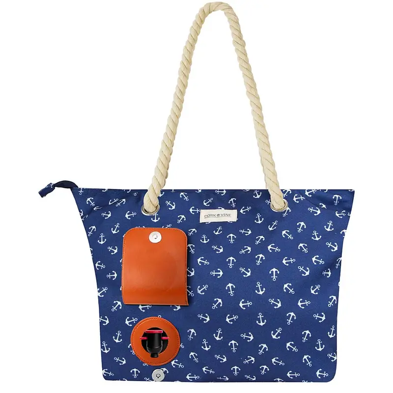 Wine Tote Bag, Navy Anchors Design 1