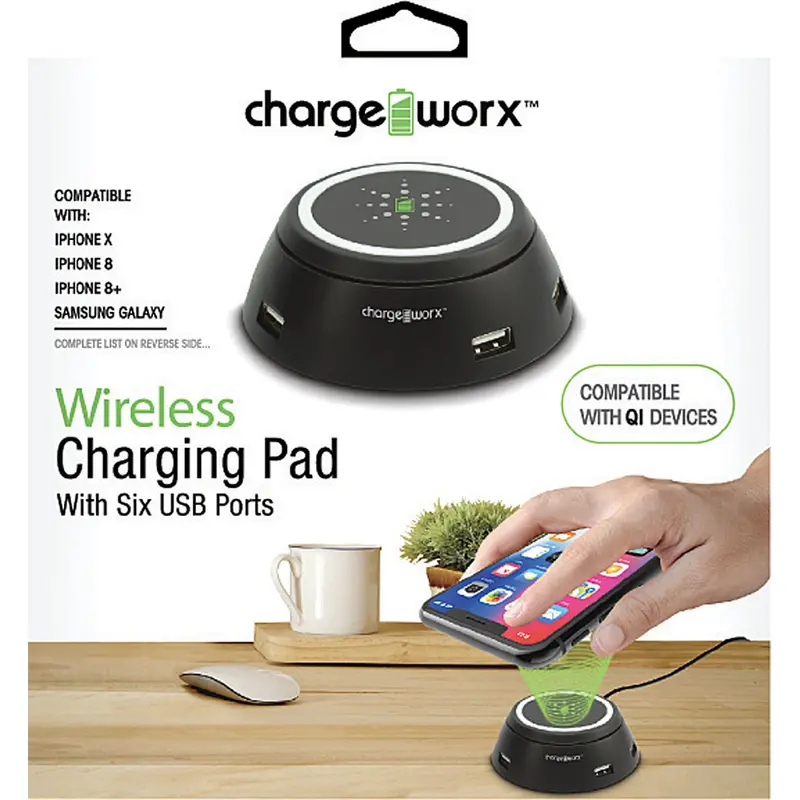 Wireless Charging Pad With Six Usb Ports, Black 1