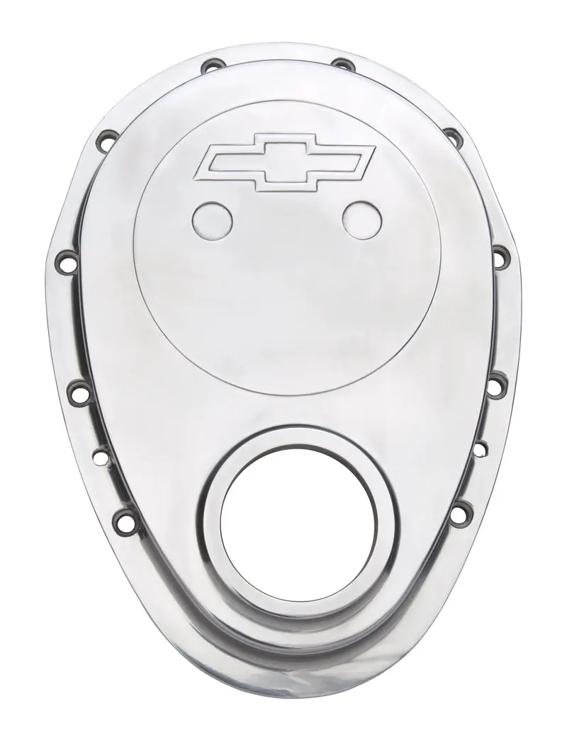 Chevrolet Performance 141-217 Polished Aluminum Timing Chain Cover – Bowtie Logo 1