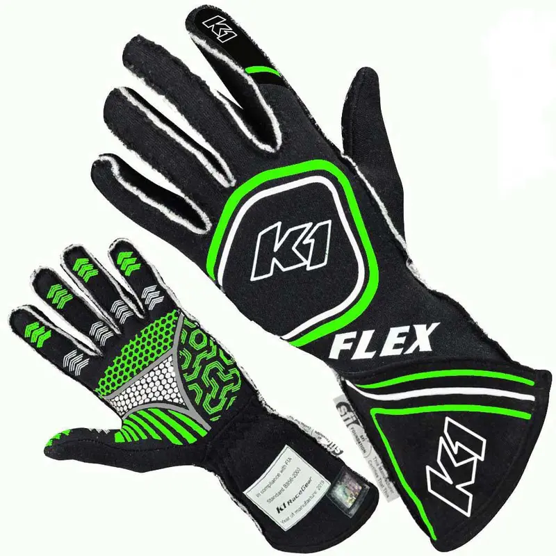 K1 Racegear 23-Flx-Nfv-L Racing Gloves – Large, Black/Flo Green, Sfi & Fia Certified 1