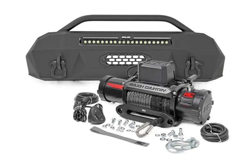 Rough Country Hybrid Front Bumper With 12,000-Lb Winch & 20" Led Light Bar – Tacoma 2016–2022 1