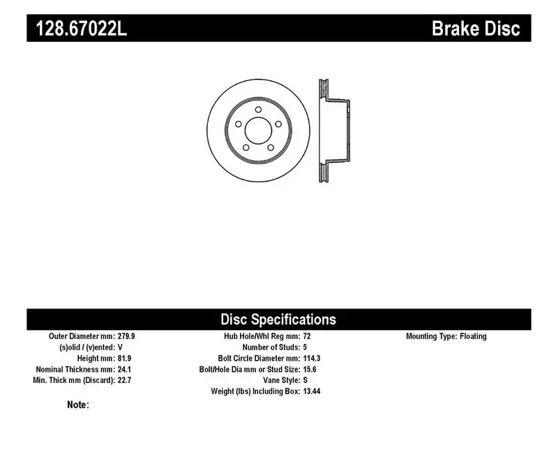 Stoptech 128.67022L Cross-Drilled Front Left Brake Rotor – Sport Series 1